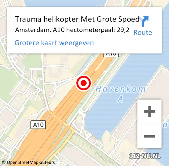 Locatie op kaart van de 112 melding: Trauma helikopter Met Grote Spoed Naar Amsterdam, A10 hectometerpaal: 29,2 op 10 november 2024 13:59