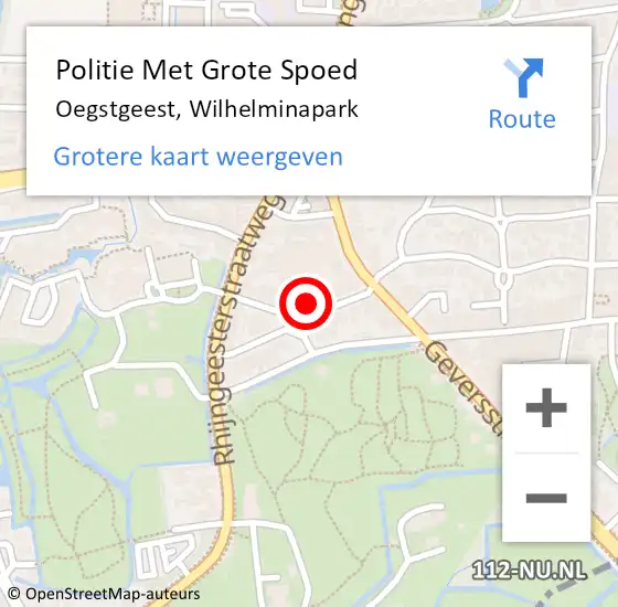 Locatie op kaart van de 112 melding: Politie Met Grote Spoed Naar Oegstgeest, Wilhelminapark op 10 november 2024 14:12