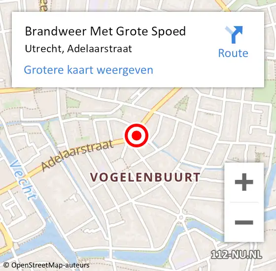 Locatie op kaart van de 112 melding: Brandweer Met Grote Spoed Naar Utrecht, Adelaarstraat op 10 november 2024 14:16