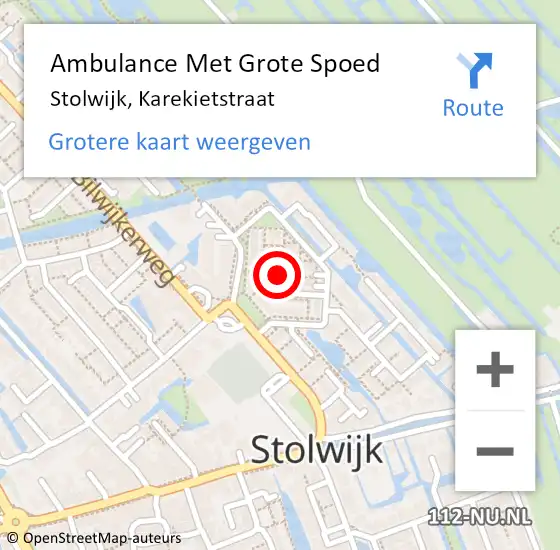 Locatie op kaart van de 112 melding: Ambulance Met Grote Spoed Naar Stolwijk, Karekietstraat op 10 november 2024 14:37