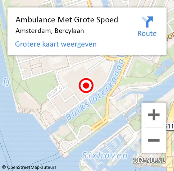 Locatie op kaart van de 112 melding: Ambulance Met Grote Spoed Naar Amsterdam, Bercylaan op 10 november 2024 14:44