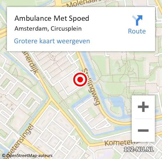 Locatie op kaart van de 112 melding: Ambulance Met Spoed Naar Amsterdam, Circusplein op 10 november 2024 14:46