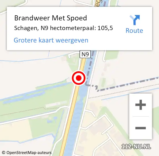 Locatie op kaart van de 112 melding: Brandweer Met Spoed Naar Schagen, N9 hectometerpaal: 105,5 op 10 november 2024 15:03