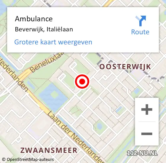 Locatie op kaart van de 112 melding: Ambulance Beverwijk, Italiëlaan op 10 november 2024 15:07