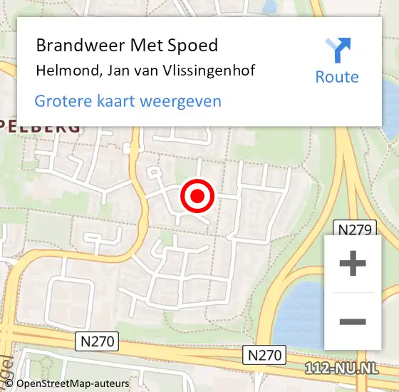 Locatie op kaart van de 112 melding: Brandweer Met Spoed Naar Helmond, Jan van Vlissingenhof op 10 november 2024 15:20