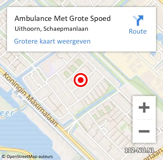 Locatie op kaart van de 112 melding: Ambulance Met Grote Spoed Naar Uithoorn, Schaepmanlaan op 10 november 2024 15:30