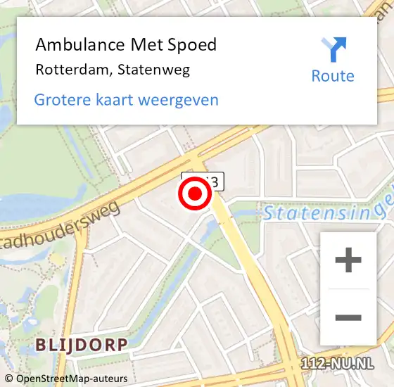 Locatie op kaart van de 112 melding: Ambulance Met Spoed Naar Rotterdam, Statenweg op 10 november 2024 15:34