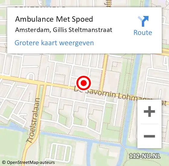 Locatie op kaart van de 112 melding: Ambulance Met Spoed Naar Amsterdam, Gillis Steltmanstraat op 10 november 2024 15:50