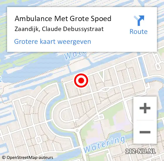 Locatie op kaart van de 112 melding: Ambulance Met Grote Spoed Naar Zaandijk, Claude Debussystraat op 10 november 2024 16:12