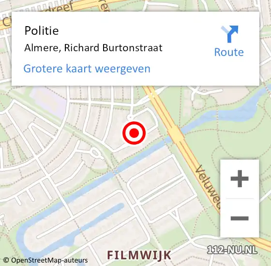 Locatie op kaart van de 112 melding: Politie Almere, Richard Burtonstraat op 10 november 2024 16:22