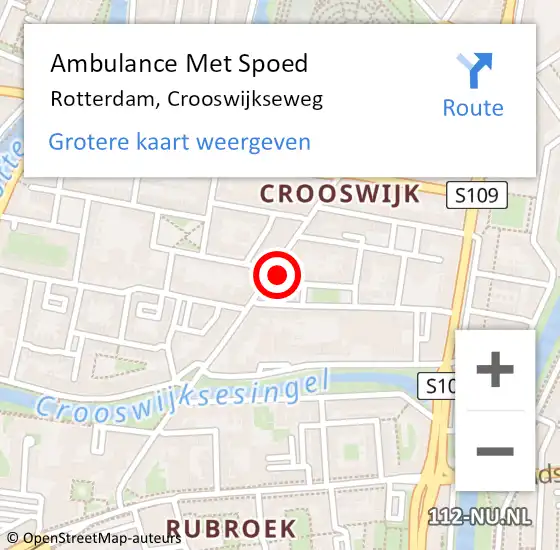 Locatie op kaart van de 112 melding: Ambulance Met Spoed Naar Rotterdam, Crooswijkseweg op 10 november 2024 16:43