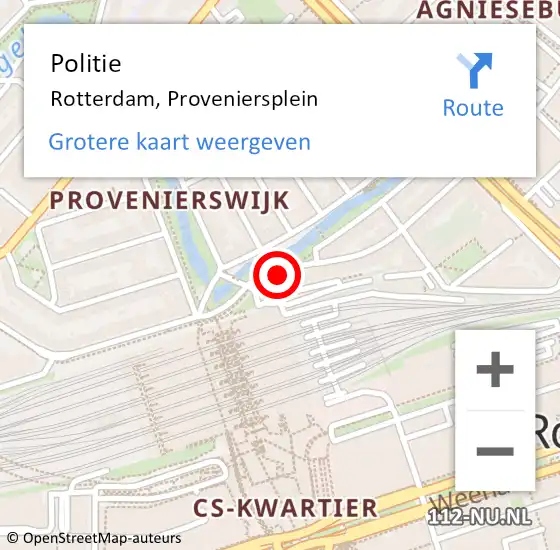 Locatie op kaart van de 112 melding: Politie Rotterdam, Proveniersplein op 10 november 2024 16:47