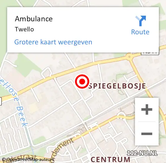 Locatie op kaart van de 112 melding: Ambulance Twello op 10 november 2024 16:59