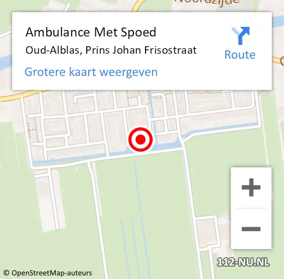 Locatie op kaart van de 112 melding: Ambulance Met Spoed Naar Oud-Alblas, Prins Johan Frisostraat op 10 november 2024 17:06