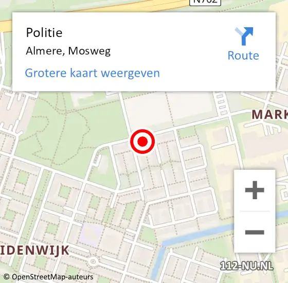 Locatie op kaart van de 112 melding: Politie Almere, Mosweg op 10 november 2024 17:08