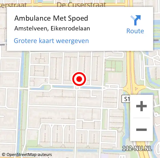 Locatie op kaart van de 112 melding: Ambulance Met Spoed Naar Amstelveen, Eikenrodelaan op 10 november 2024 17:11