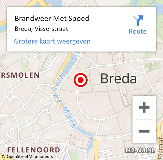 Locatie op kaart van de 112 melding: Brandweer Met Spoed Naar Breda, Visserstraat op 10 november 2024 17:24