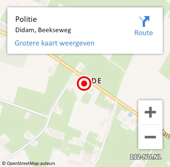 Locatie op kaart van de 112 melding: Politie Didam, Beekseweg op 10 november 2024 17:47