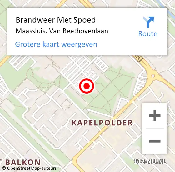 Locatie op kaart van de 112 melding: Brandweer Met Spoed Naar Maassluis, Van Beethovenlaan op 10 november 2024 18:11