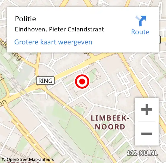 Locatie op kaart van de 112 melding: Politie Eindhoven, Pieter Calandstraat op 10 november 2024 18:19