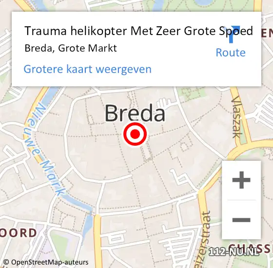 Locatie op kaart van de 112 melding: Trauma helikopter Met Zeer Grote Spoed Naar Breda, Grote Markt op 10 november 2024 18:29