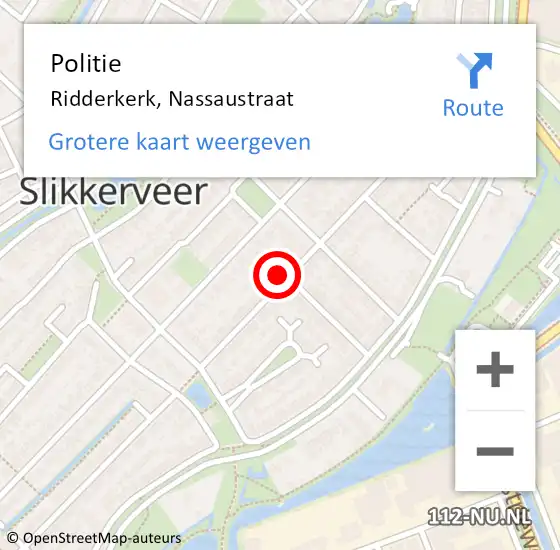 Locatie op kaart van de 112 melding: Politie Ridderkerk, Nassaustraat op 10 november 2024 18:38