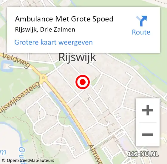 Locatie op kaart van de 112 melding: Ambulance Met Grote Spoed Naar Rijswijk, Drie Zalmen op 10 november 2024 18:49