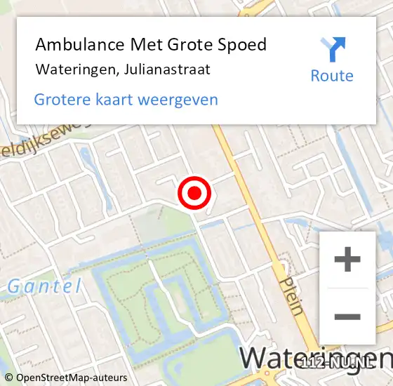 Locatie op kaart van de 112 melding: Ambulance Met Grote Spoed Naar Wateringen, Julianastraat op 10 november 2024 19:07