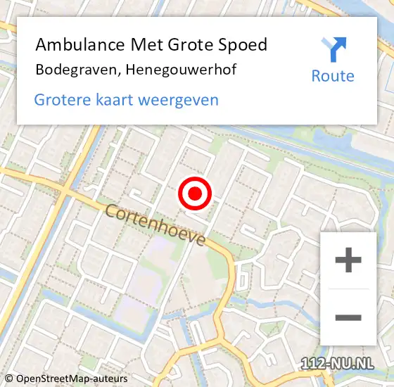 Locatie op kaart van de 112 melding: Ambulance Met Grote Spoed Naar Bodegraven, Henegouwerhof op 10 november 2024 19:55