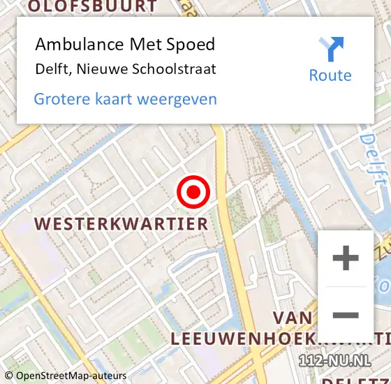 Locatie op kaart van de 112 melding: Ambulance Met Spoed Naar Delft, Nieuwe Schoolstraat op 10 november 2024 19:55