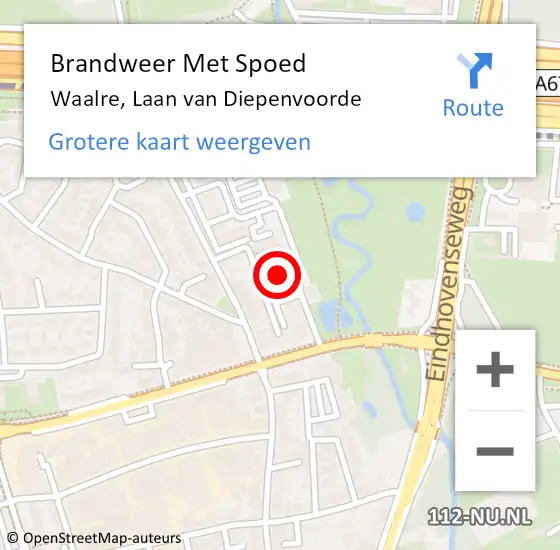 Locatie op kaart van de 112 melding: Brandweer Met Spoed Naar Waalre, Laan van Diepenvoorde op 10 november 2024 20:08