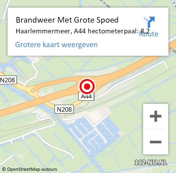 Locatie op kaart van de 112 melding: Brandweer Met Grote Spoed Naar Haarlemmermeer, A44 hectometerpaal: 8,2 op 10 november 2024 21:03