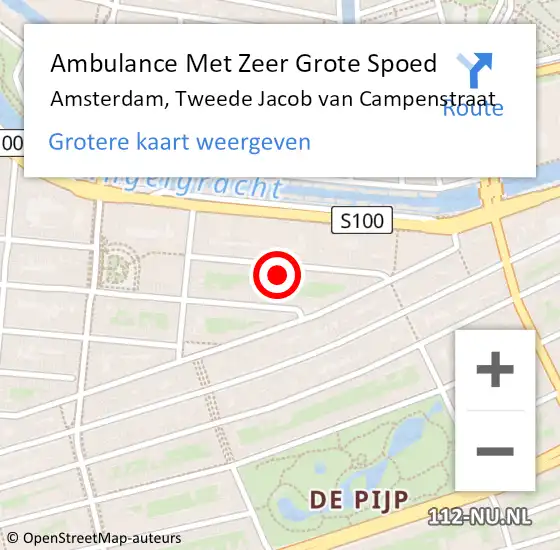 Locatie op kaart van de 112 melding: Ambulance Met Zeer Grote Spoed Naar Amsterdam, Tweede Jacob van Campenstraat op 10 november 2024 21:14