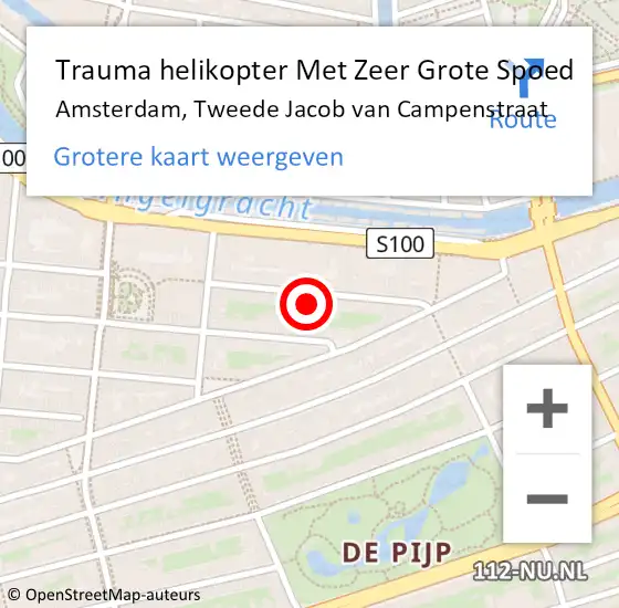 Locatie op kaart van de 112 melding: Trauma helikopter Met Zeer Grote Spoed Naar Amsterdam, Tweede Jacob van Campenstraat op 10 november 2024 21:14