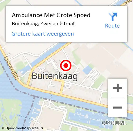 Locatie op kaart van de 112 melding: Ambulance Met Grote Spoed Naar Buitenkaag, Zweilandstraat op 10 november 2024 21:25