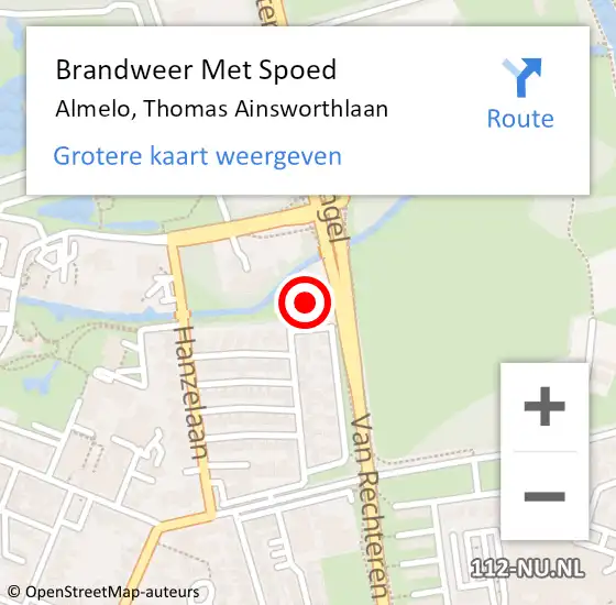 Locatie op kaart van de 112 melding: Brandweer Met Spoed Naar Almelo, Thomas Ainsworthlaan op 10 november 2024 21:55