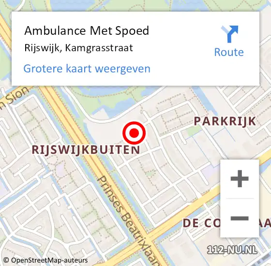 Locatie op kaart van de 112 melding: Ambulance Met Spoed Naar Rijswijk, Kamgrasstraat op 10 november 2024 21:57