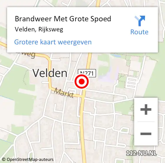 Locatie op kaart van de 112 melding: Brandweer Met Grote Spoed Naar Velden, Rijksweg op 10 november 2024 22:20