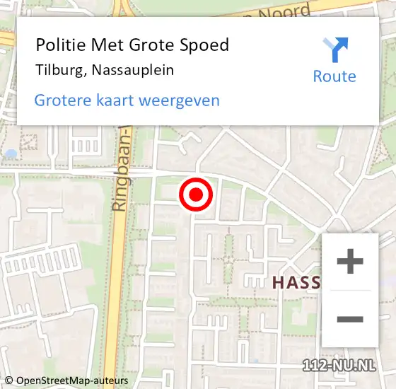 Locatie op kaart van de 112 melding: Politie Met Grote Spoed Naar Tilburg, Nassauplein op 10 november 2024 22:22