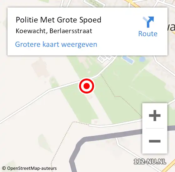 Locatie op kaart van de 112 melding: Politie Met Grote Spoed Naar Koewacht, Berlaersstraat op 10 november 2024 22:23