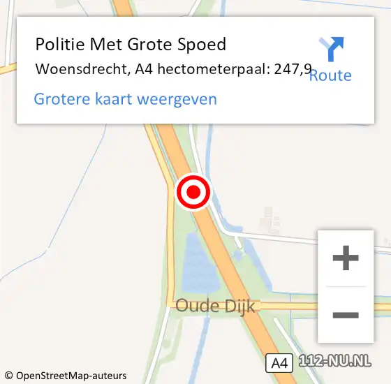 Locatie op kaart van de 112 melding: Politie Met Grote Spoed Naar Woensdrecht, A4 hectometerpaal: 247,9 op 10 november 2024 22:24