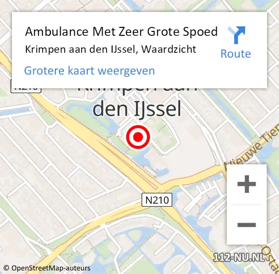 Locatie op kaart van de 112 melding: Ambulance Met Zeer Grote Spoed Naar Krimpen aan den IJssel, Waardzicht op 10 november 2024 22:40