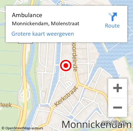 Locatie op kaart van de 112 melding: Ambulance Monnickendam, Molenstraat op 10 november 2024 22:45