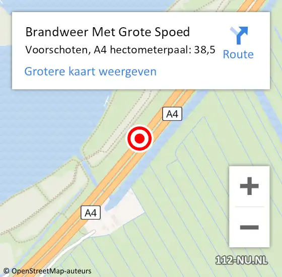 Locatie op kaart van de 112 melding: Brandweer Met Grote Spoed Naar Voorschoten, A4 hectometerpaal: 38,5 op 10 november 2024 22:54