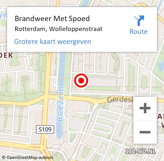 Locatie op kaart van de 112 melding: Brandweer Met Spoed Naar Rotterdam, Wollefoppenstraat op 10 november 2024 23:10