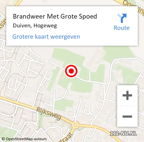 Locatie op kaart van de 112 melding: Brandweer Met Grote Spoed Naar Duiven, Hogeweg op 11 november 2024 00:16