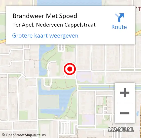 Locatie op kaart van de 112 melding: Brandweer Met Spoed Naar Ter Apel, Nederveen Cappelstraat op 11 november 2024 01:01