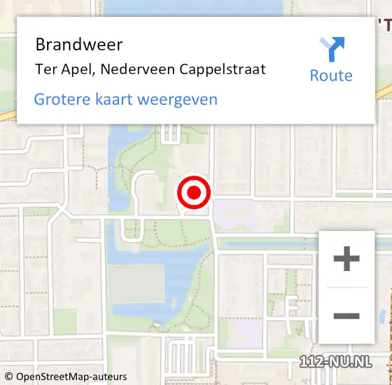 Locatie op kaart van de 112 melding: Brandweer Ter Apel, Nederveen Cappelstraat op 11 november 2024 01:10