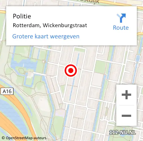 Locatie op kaart van de 112 melding: Politie Rotterdam, Wickenburgstraat op 11 november 2024 02:51