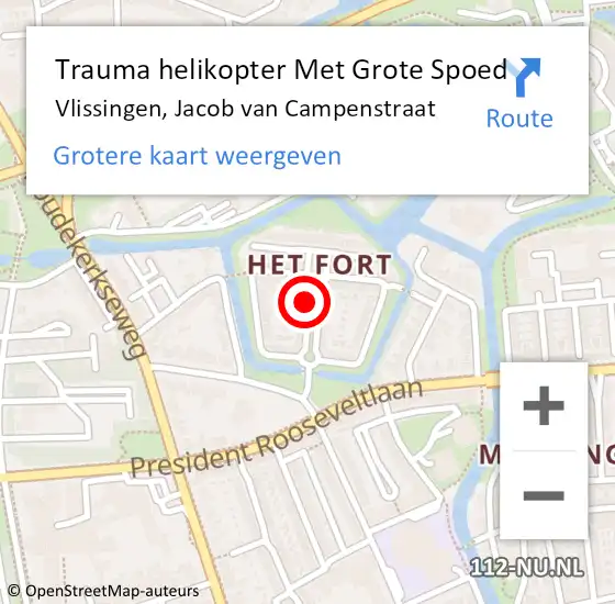 Locatie op kaart van de 112 melding: Trauma helikopter Met Grote Spoed Naar Vlissingen, Jacob van Campenstraat op 11 november 2024 02:57